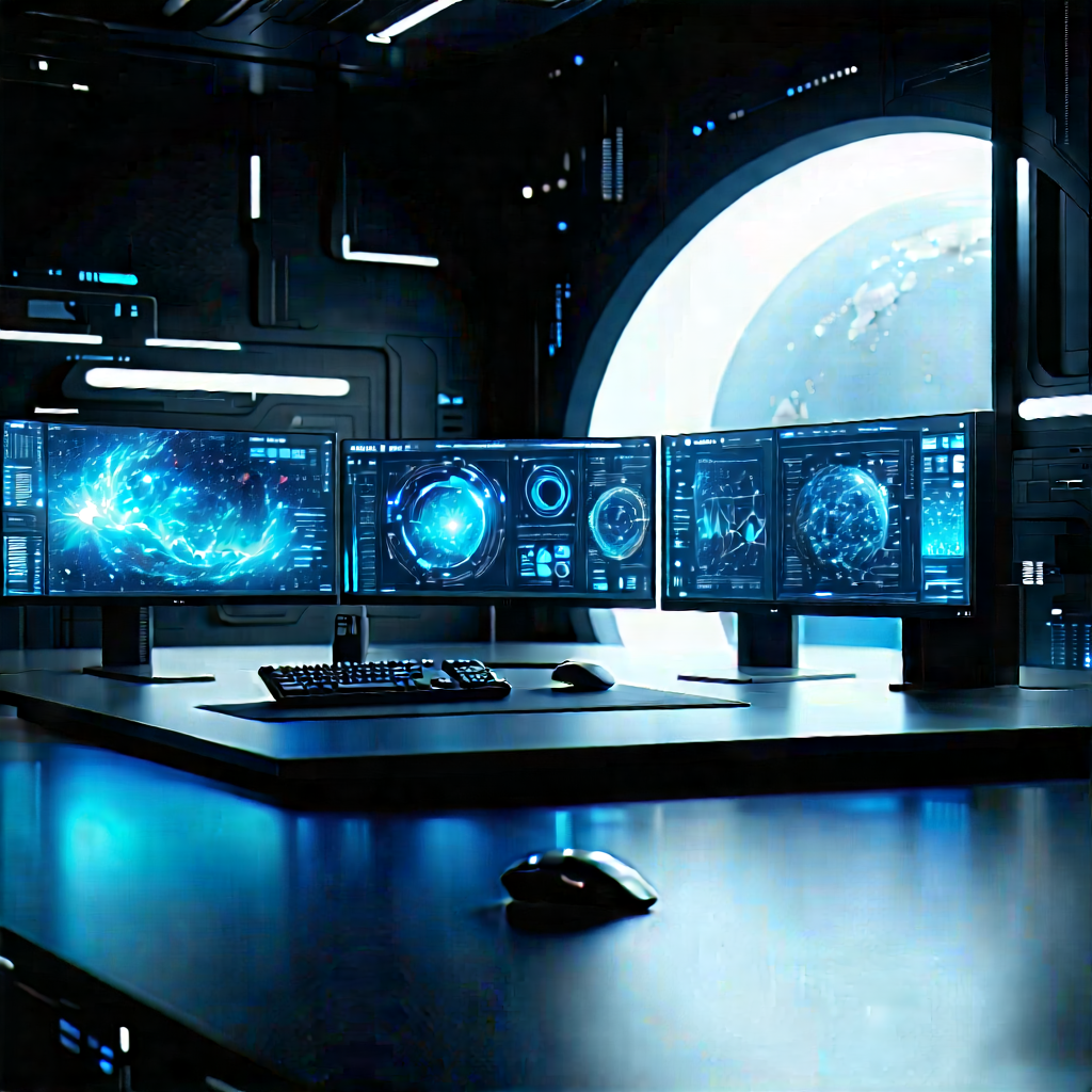 Futuristic Digital Workspace With Image, There