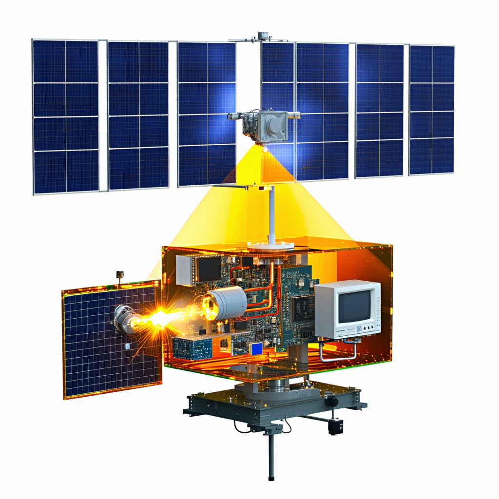 A Spacecraft Is Shown In A White Background, With A Close-up Of The Front Of The Spacecraft