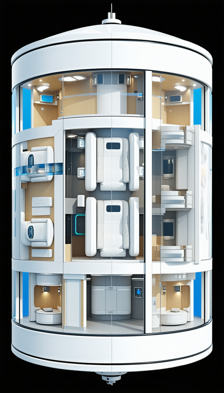 A Large, Modern Hotel Room Is Shown In A Three-dimensional View