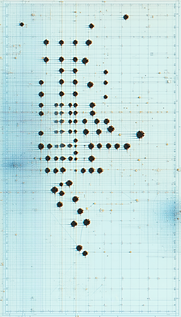 A Blue Grid Is Filled With Black Dots