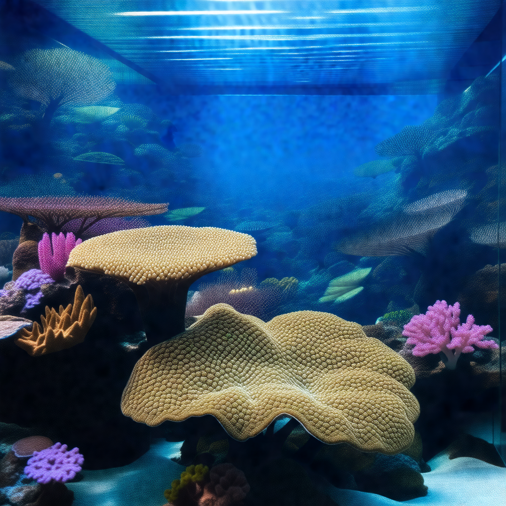 Large aquarium filled with a variety of colorful fish and...