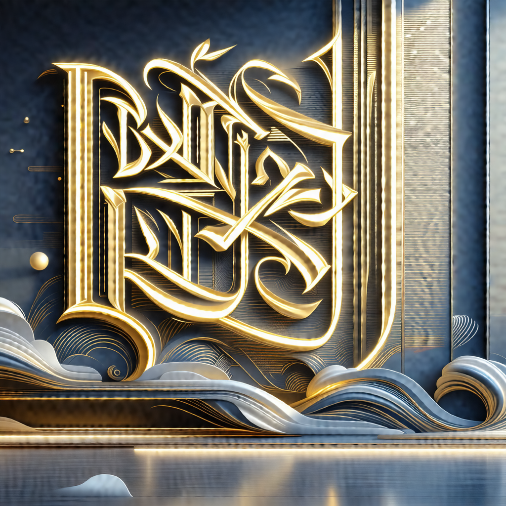 Large, ornate gold letter "b" on a wall