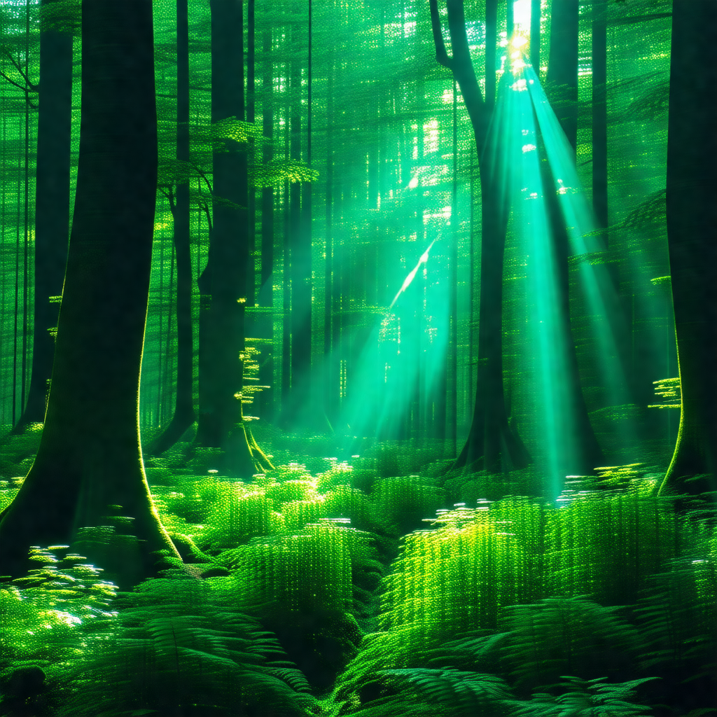 Lush green forest filled with tall trees and a variety of...