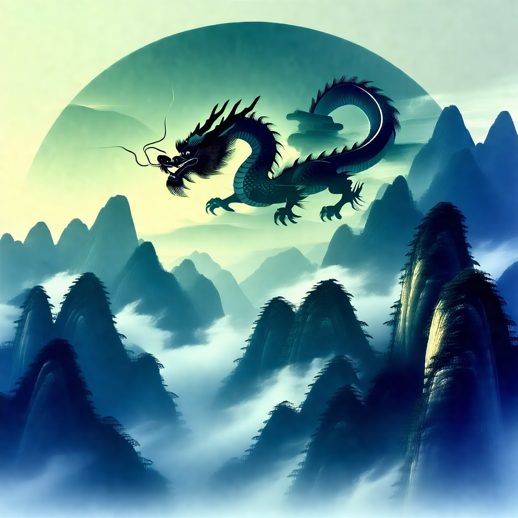 Dragon flying through the sky, with its head facing downw...