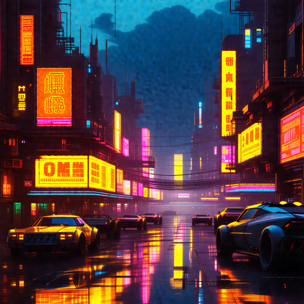 Busy city street at night, with a variety of vehicles dri...