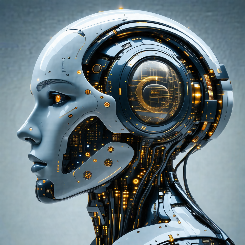 Futuristic robot with a human-like face