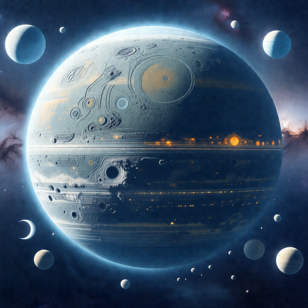 Colorful and detailed illustration of a planet with a rin...