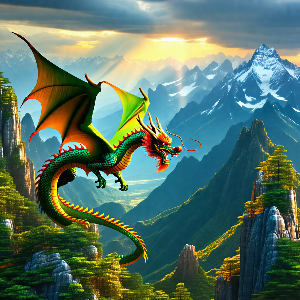 Dragon flying through the air, with its wings spread wide