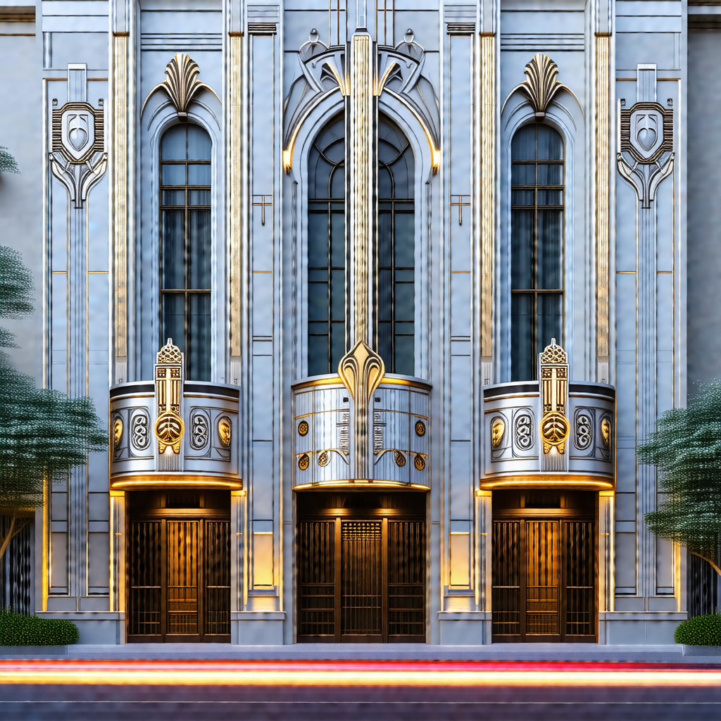 Large, ornate building with a prominent gold and white fa...