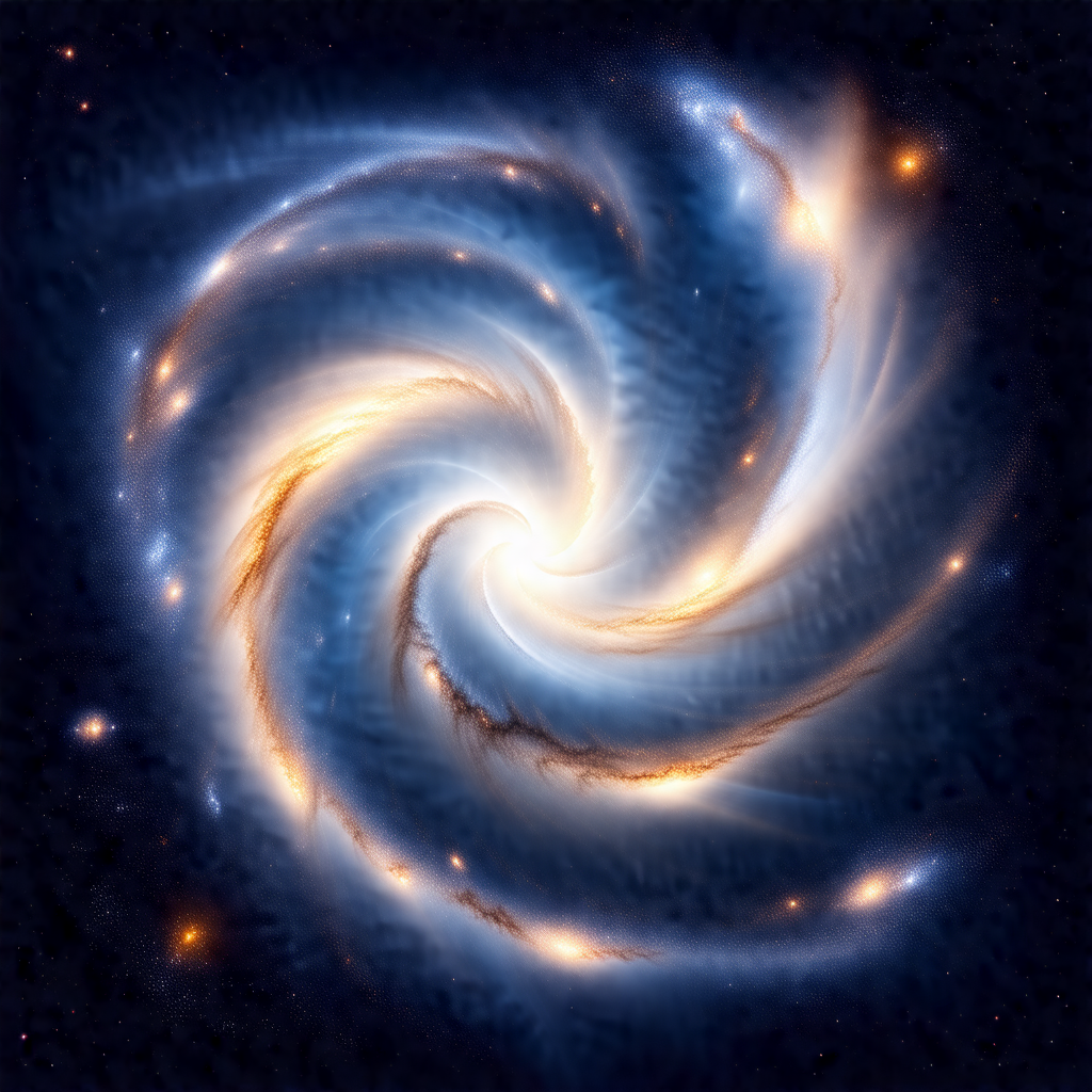 Spiral galaxy with a bright blue center, surrounded by a ...
