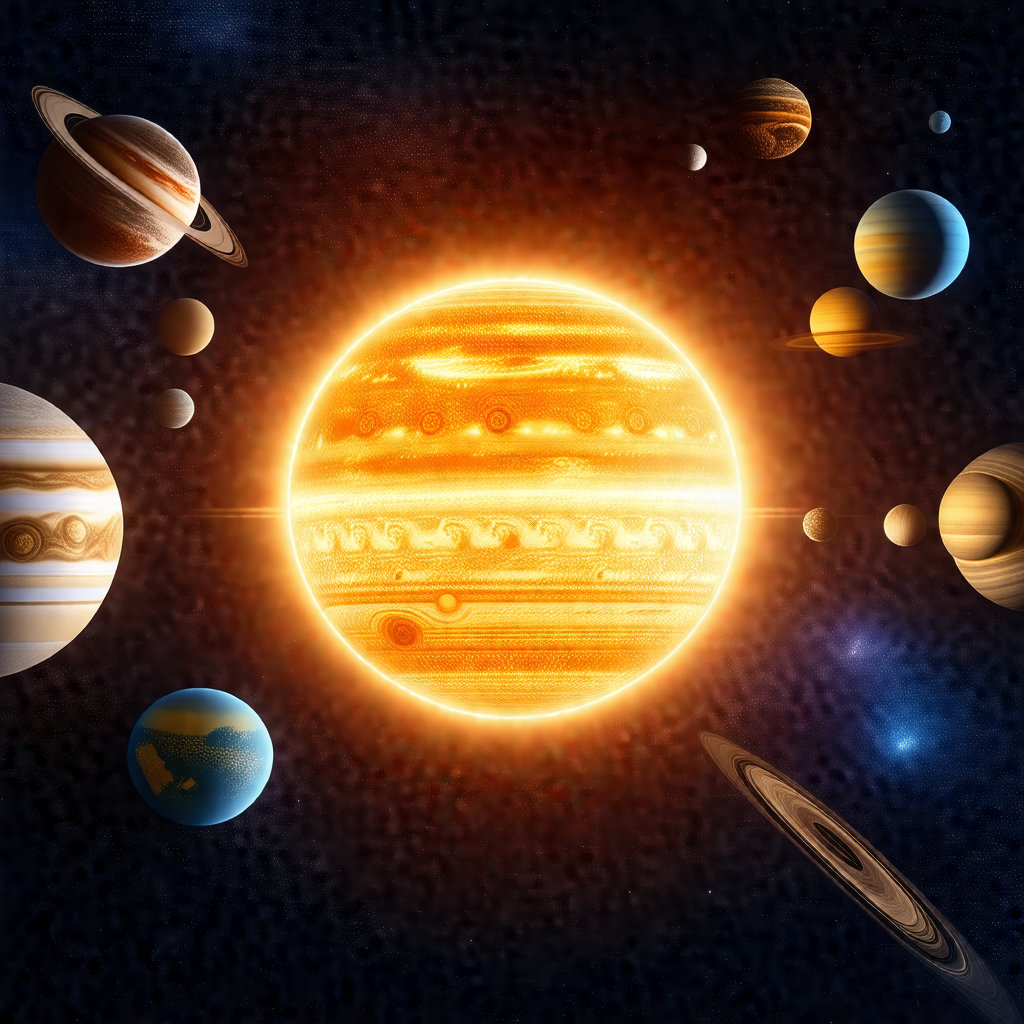 Solar system with various planets and moons