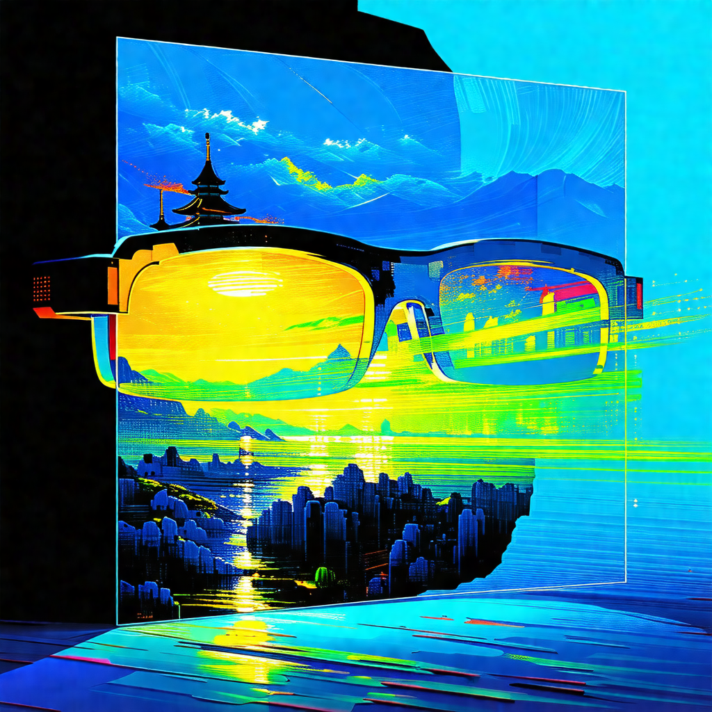 Painting of a man wearing sunglasses, with a beautiful la...