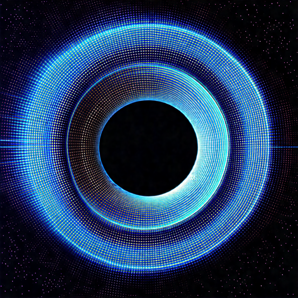 Large, blue circle with a black hole in the center