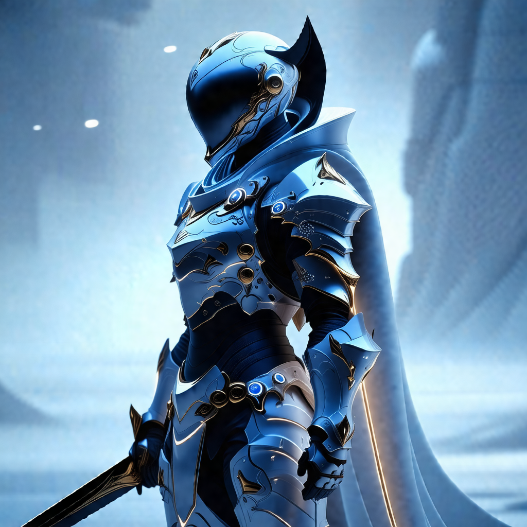 Person dressed in a futuristic, metallic costume, standin...
