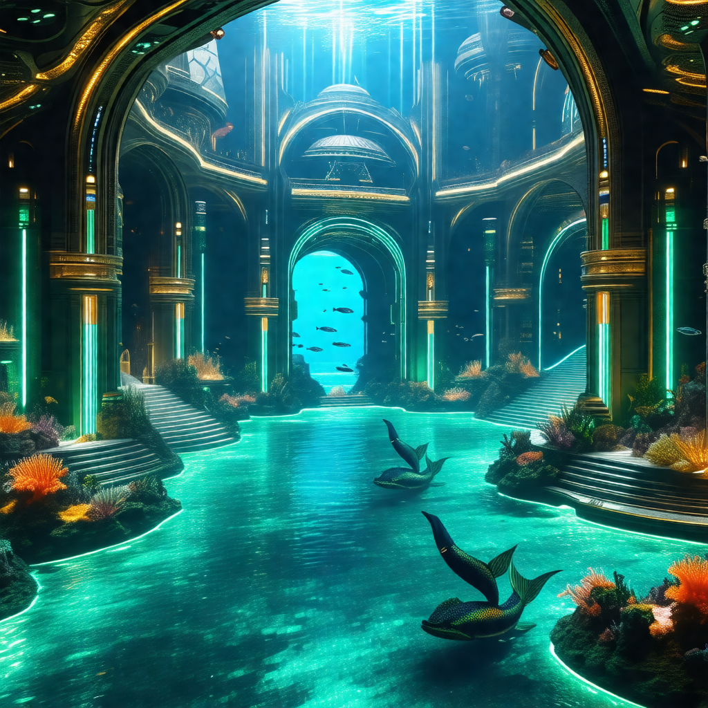 Beautiful underwater scene with a variety of sea creatures
