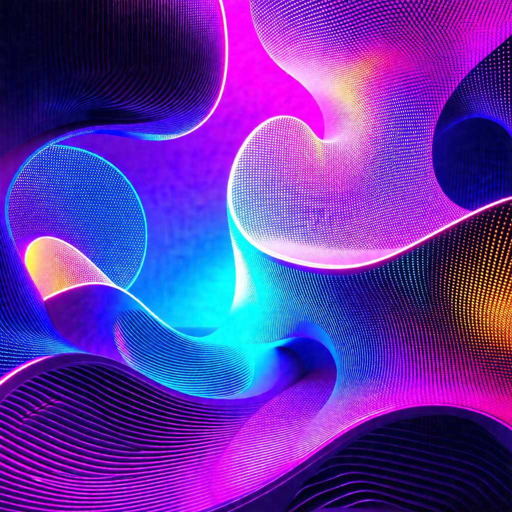 Close-up of a purple and blue neon sculpture