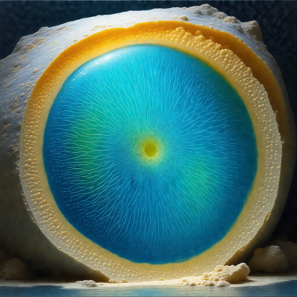 Close-up of a blue, yellow, and white eye, possibly a scu...