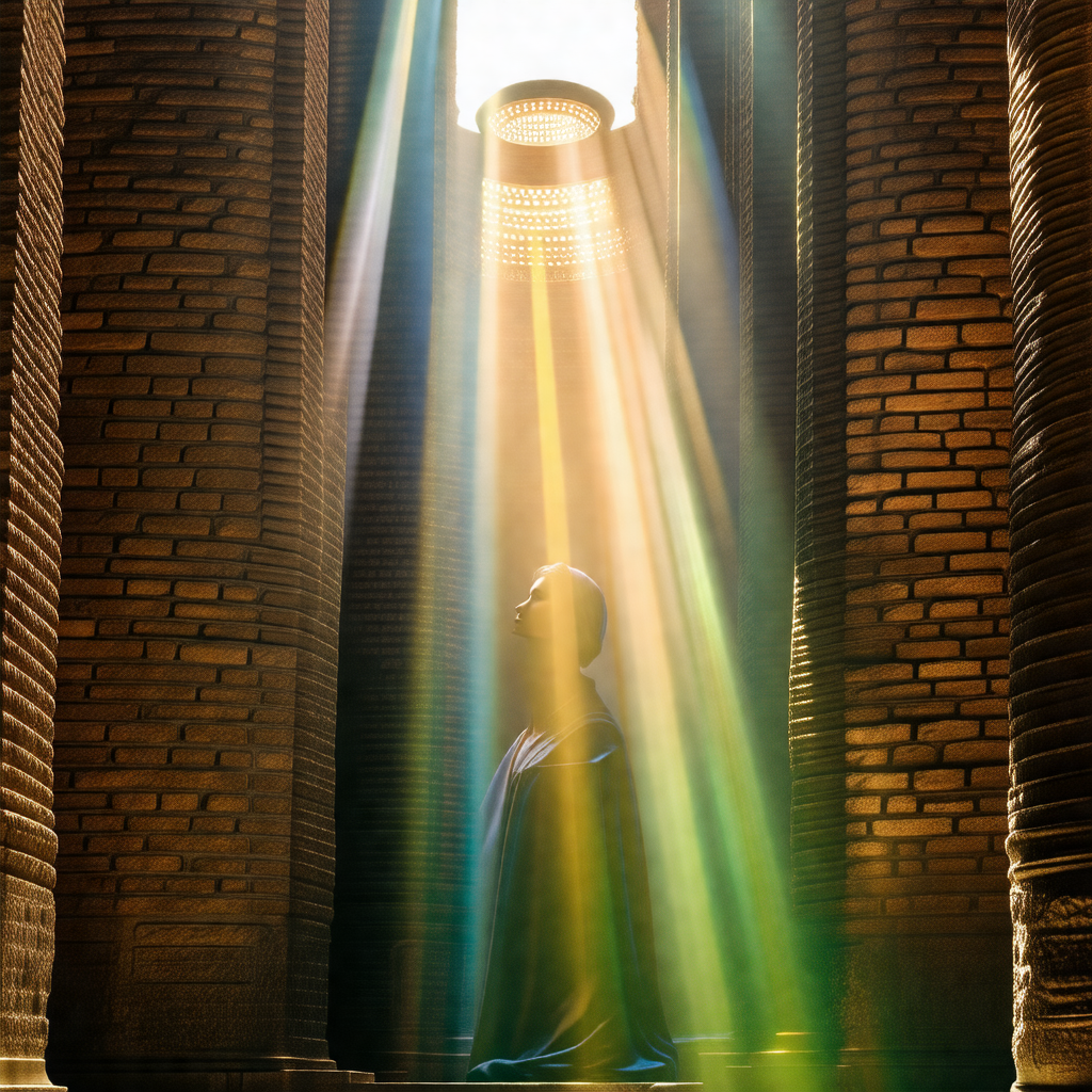 Person sitting in a dark room, possibly a church, with a ...