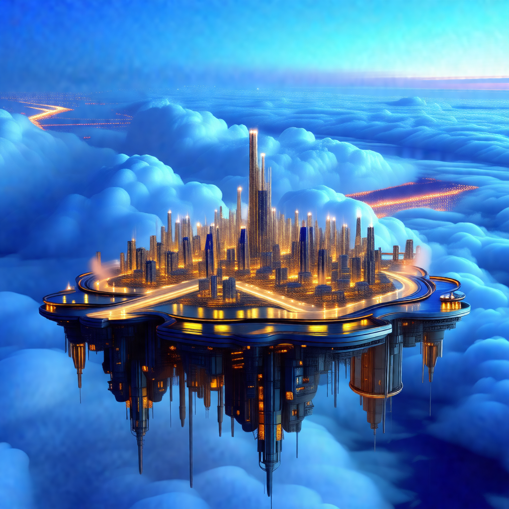 Futuristic cityscape, featuring a large, circular buildin...
