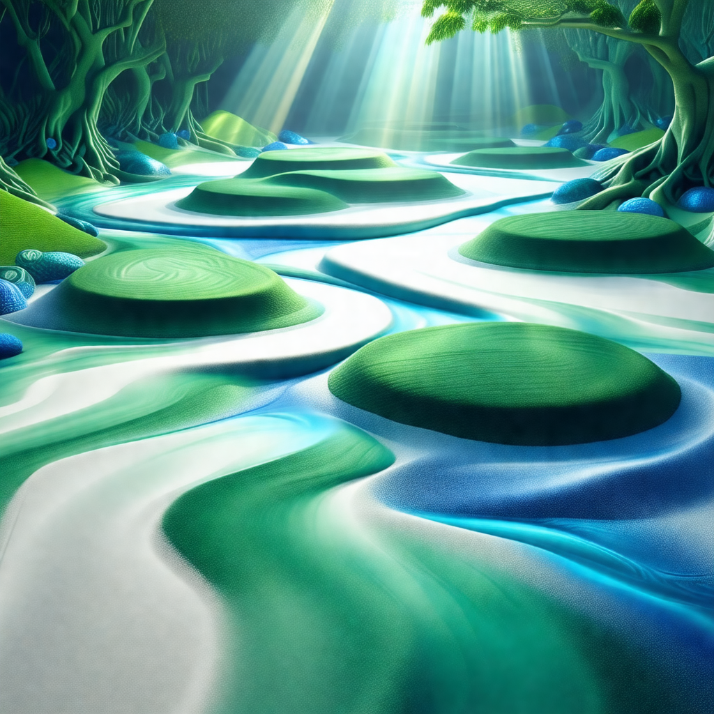 Serene scene of a river flowing through a lush green forest