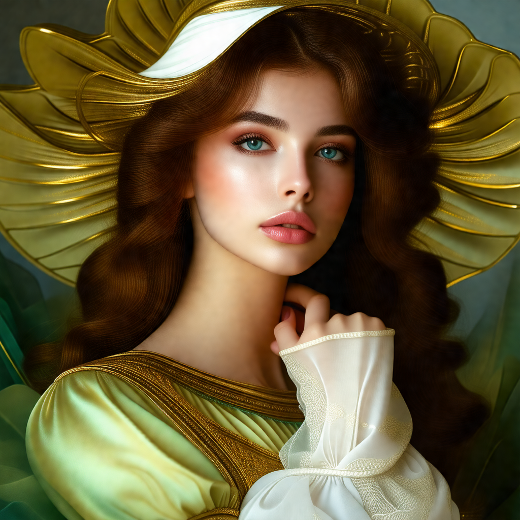 Beautiful woman wearing a white hat and a yellow dress