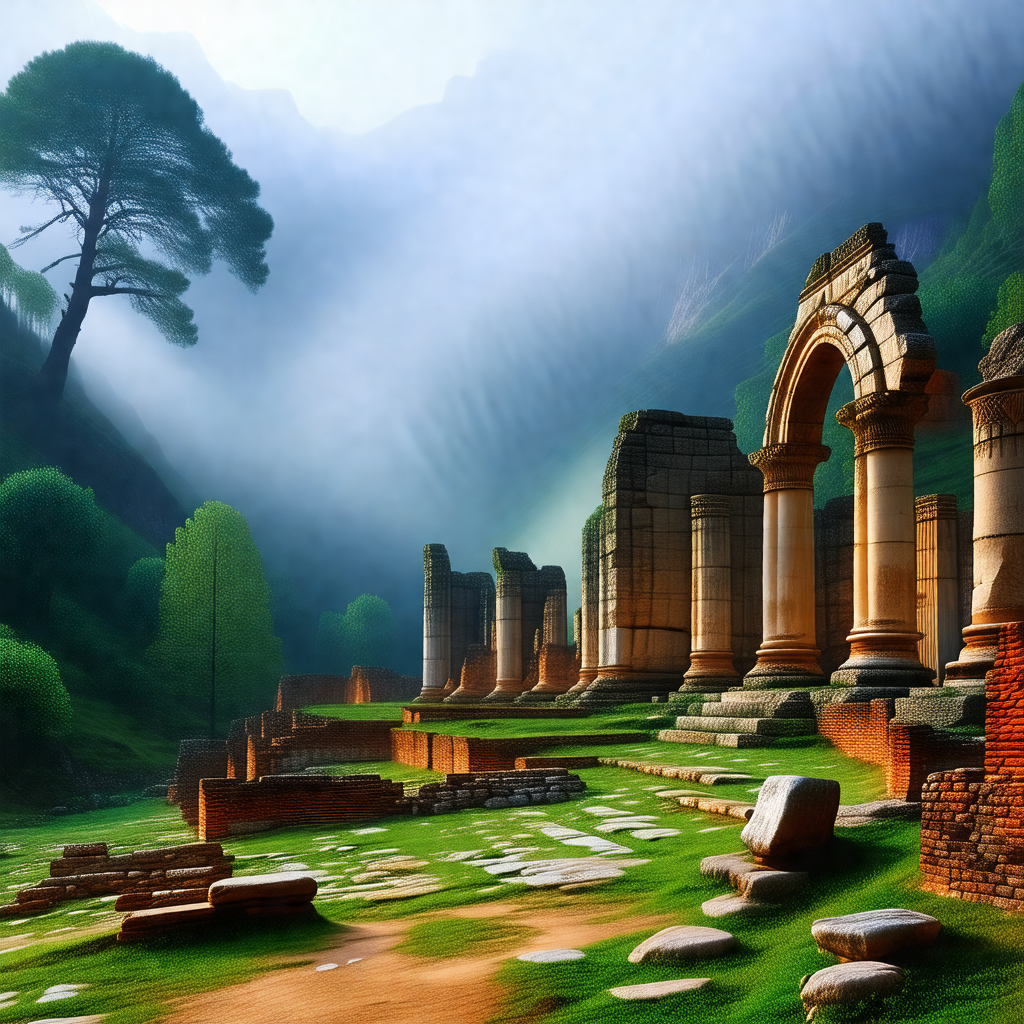 Beautiful, ancient ruin with a large, ornate stone structure