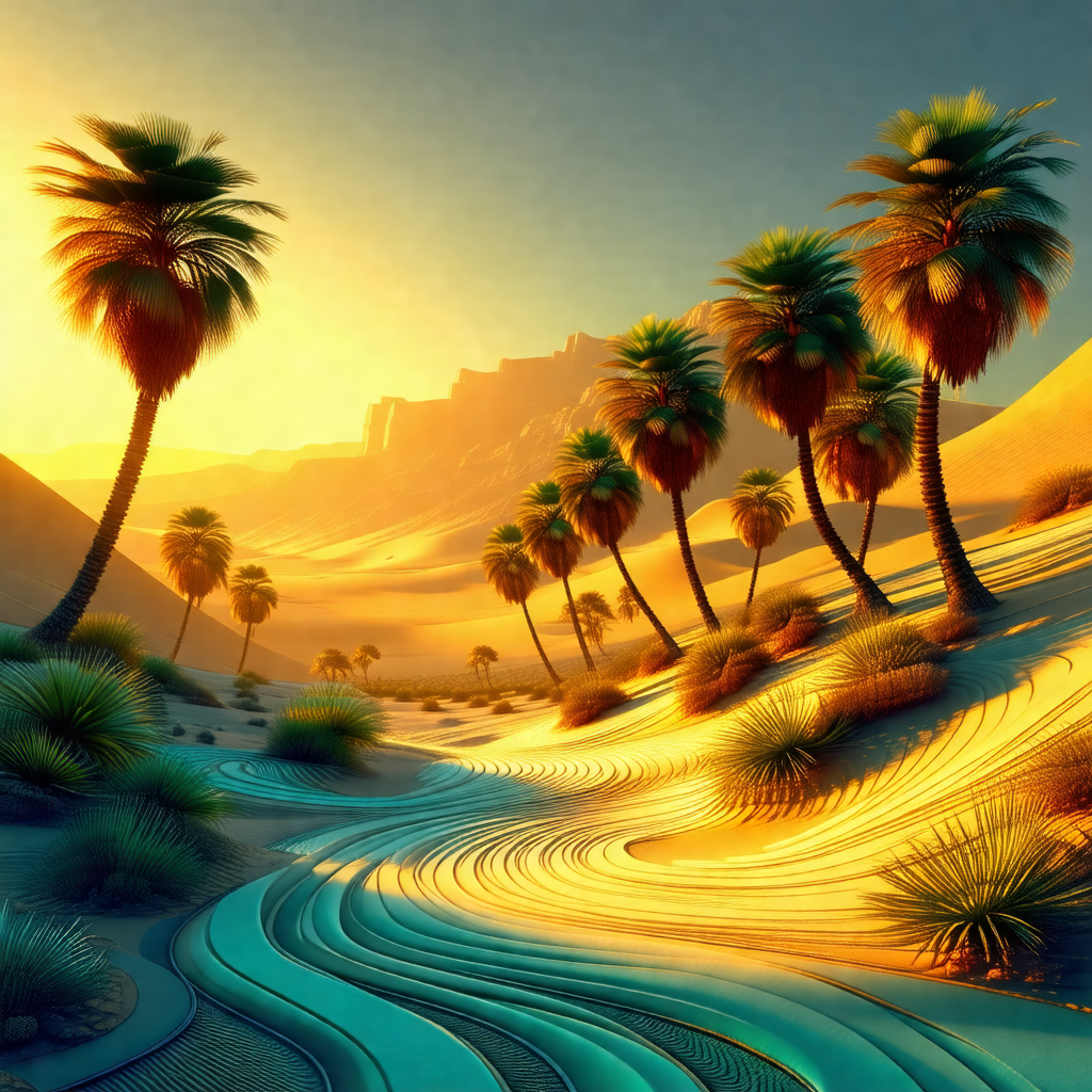 Beautiful desert scene with a river flowing through it
