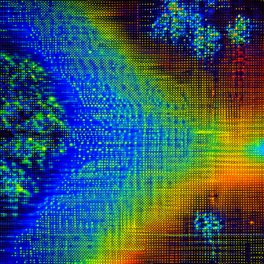 Colorful, abstract, and pixelated representation of a forest