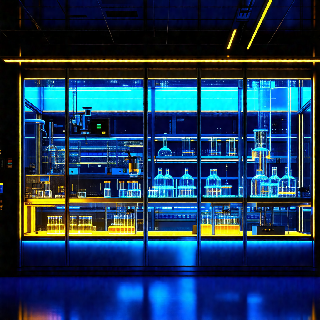 Large, well-lit laboratory with a variety of glass contai...