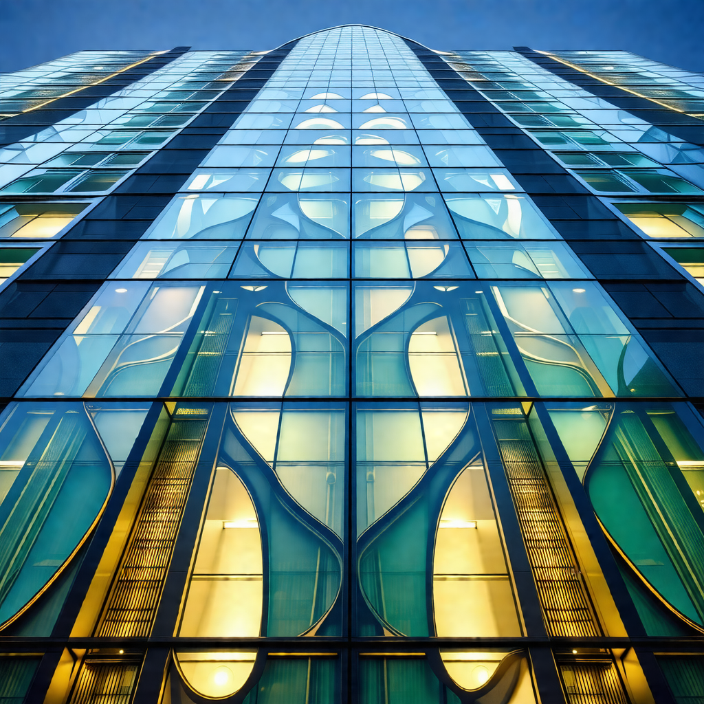 Tall building with a large glass window