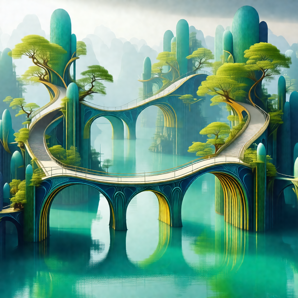 Beautifully designed underwater city with a bridge that c...