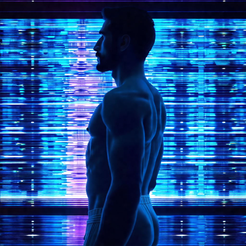 Man standing in a room with a blue background