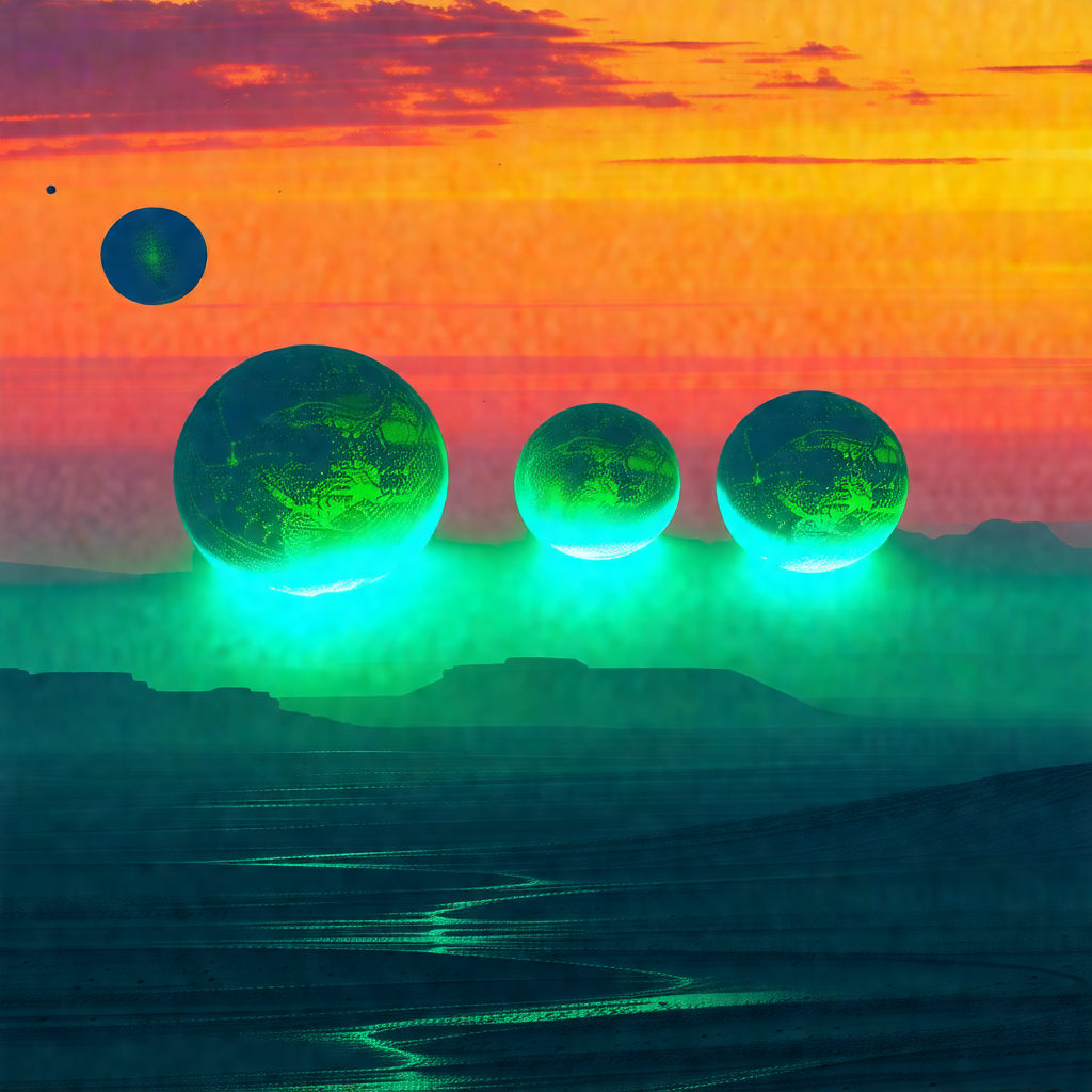 Group of four planets floating in the sky