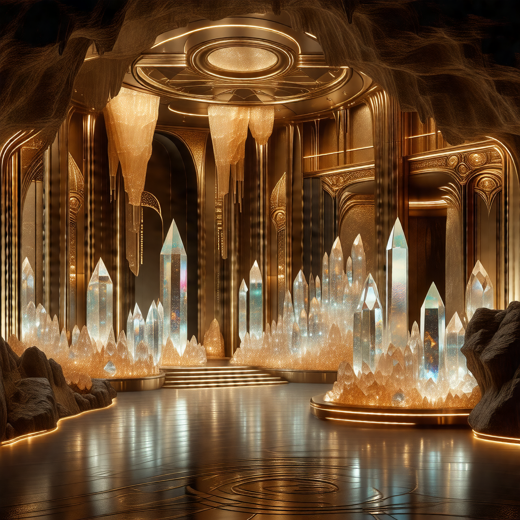 Large, ornate room with a variety of crystal structures a...