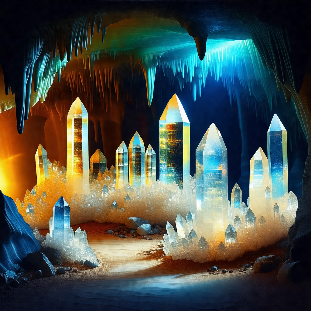 Cave with a blue light illuminating the space