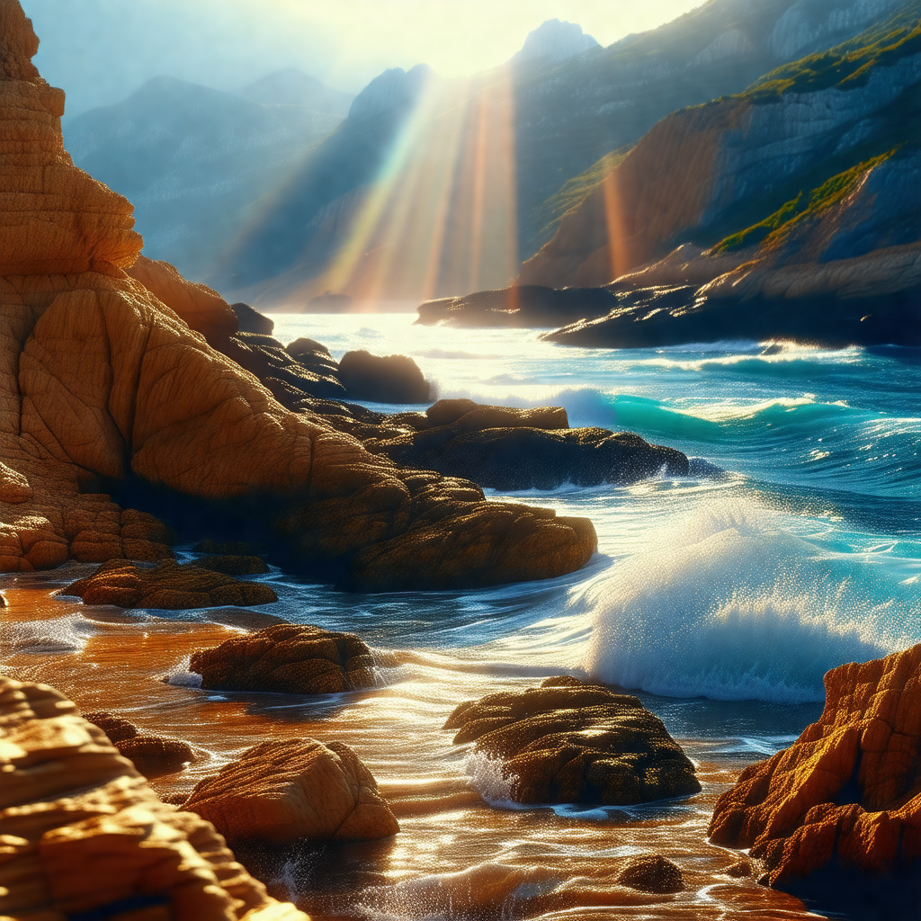 Beautiful beach scene with a large rock formation in the ...