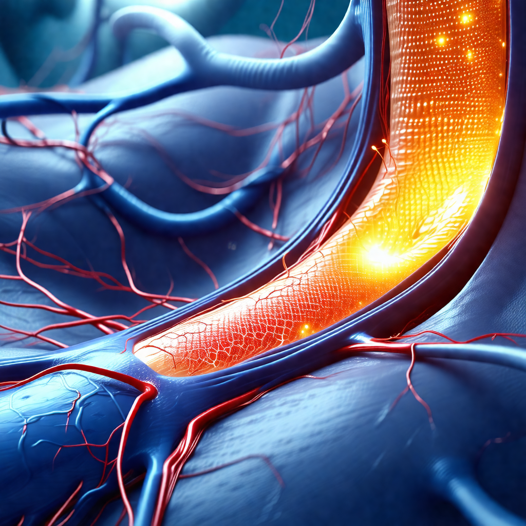 Close-up of a human body, focusing on the blood vessels a...
