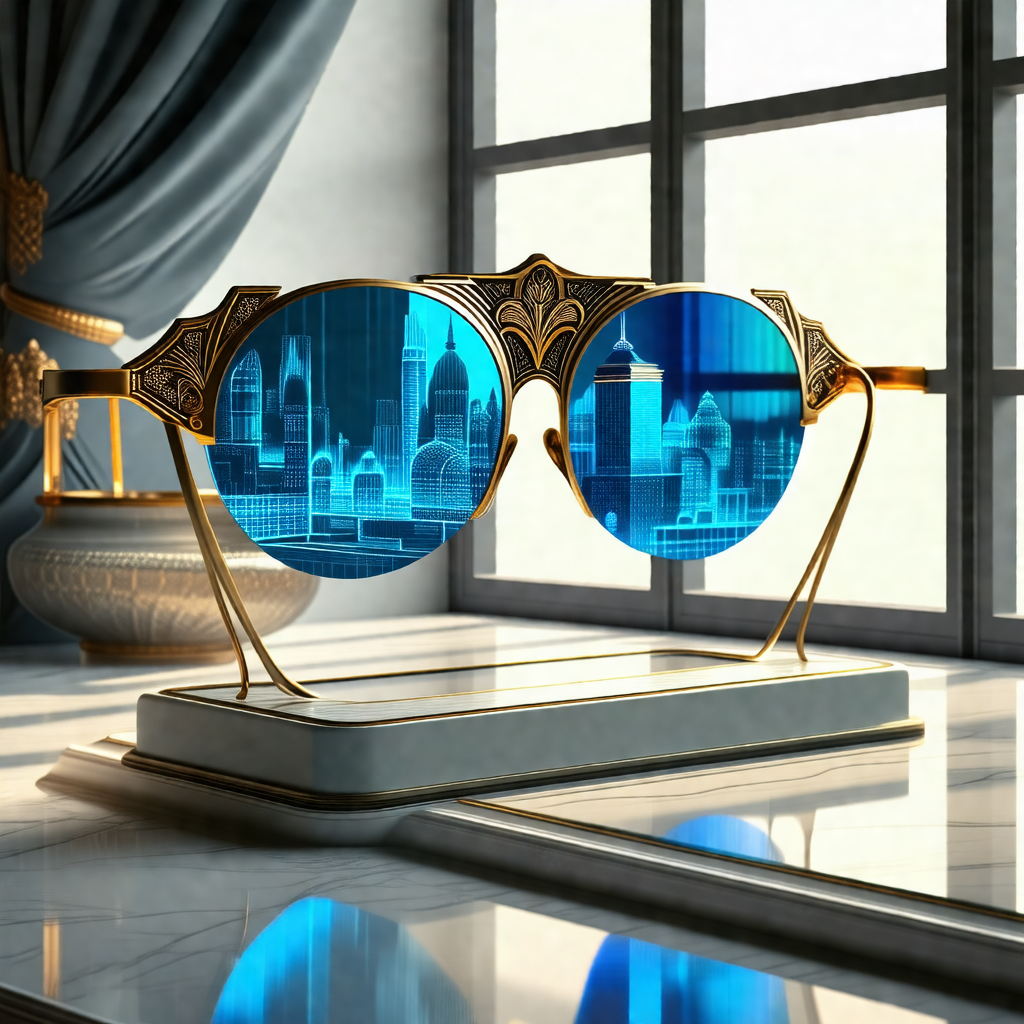Pair of blue glasses sitting on a table