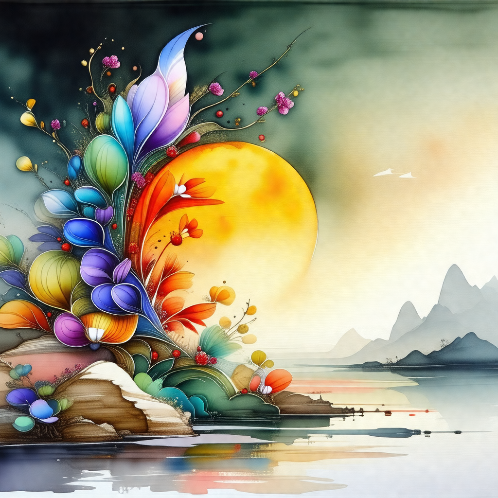 Beautifully painted picture of a flower garden with a vib...