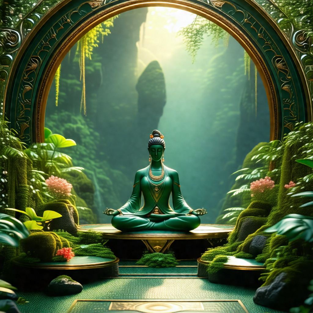 Green statue of a person sitting on a green bench