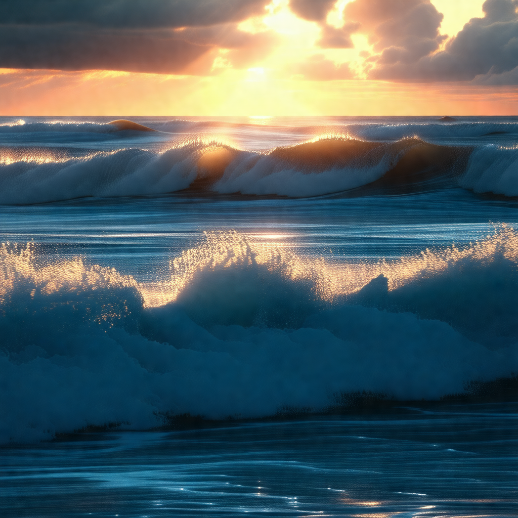 Captures a beautiful sunset over the ocean, with the sun ...