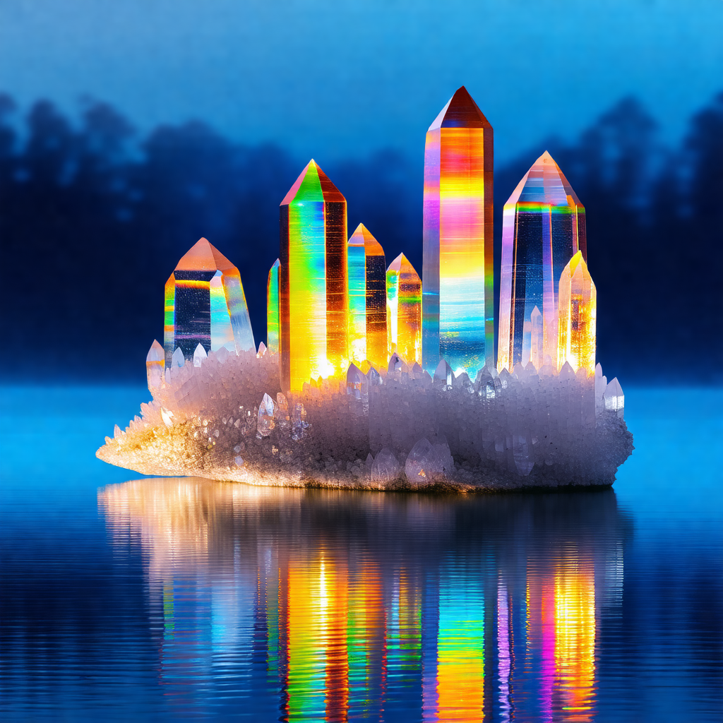Beautiful scene of a group of colorful crystals or ice sc...