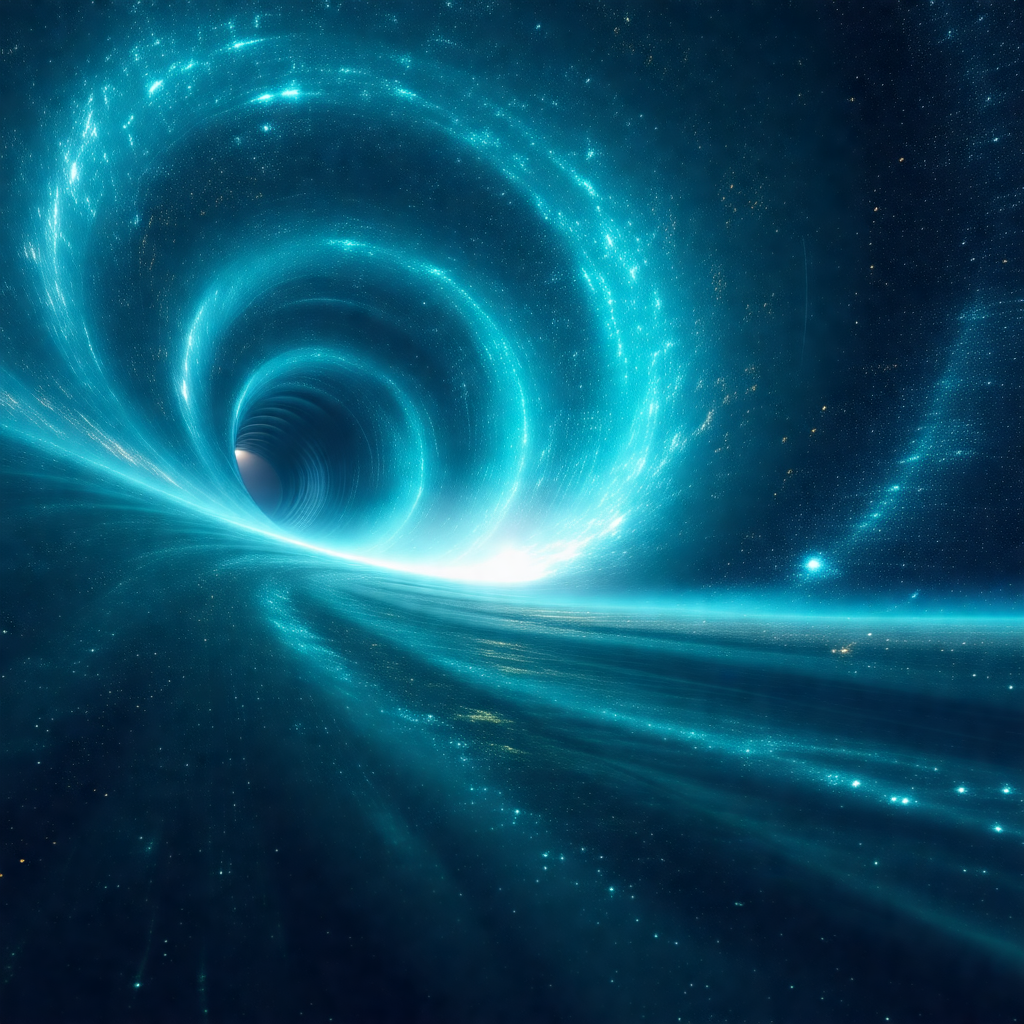 Digital artwork of a tunnel with a blue and purple color ...