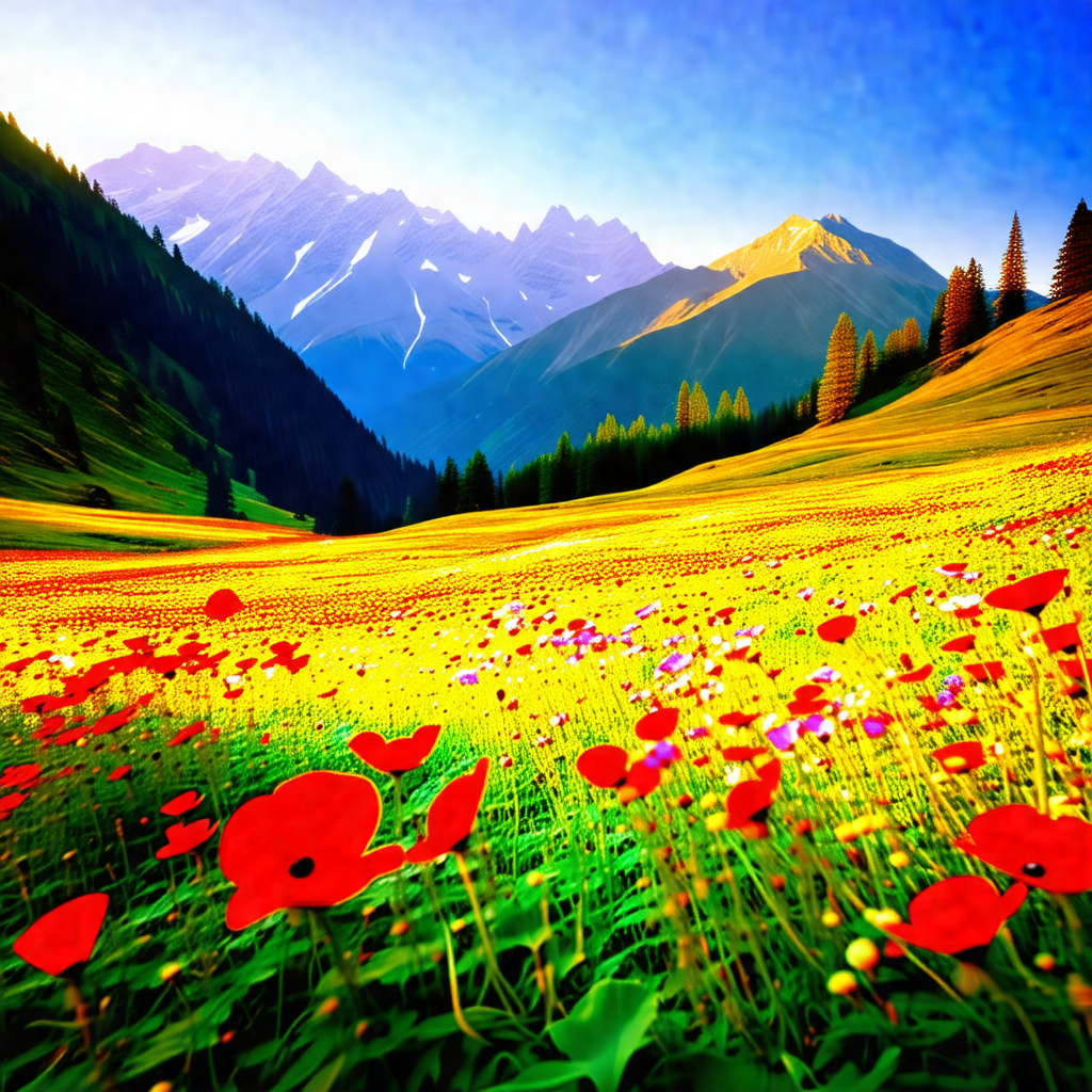 Beautiful, colorful field filled with a variety of flowers