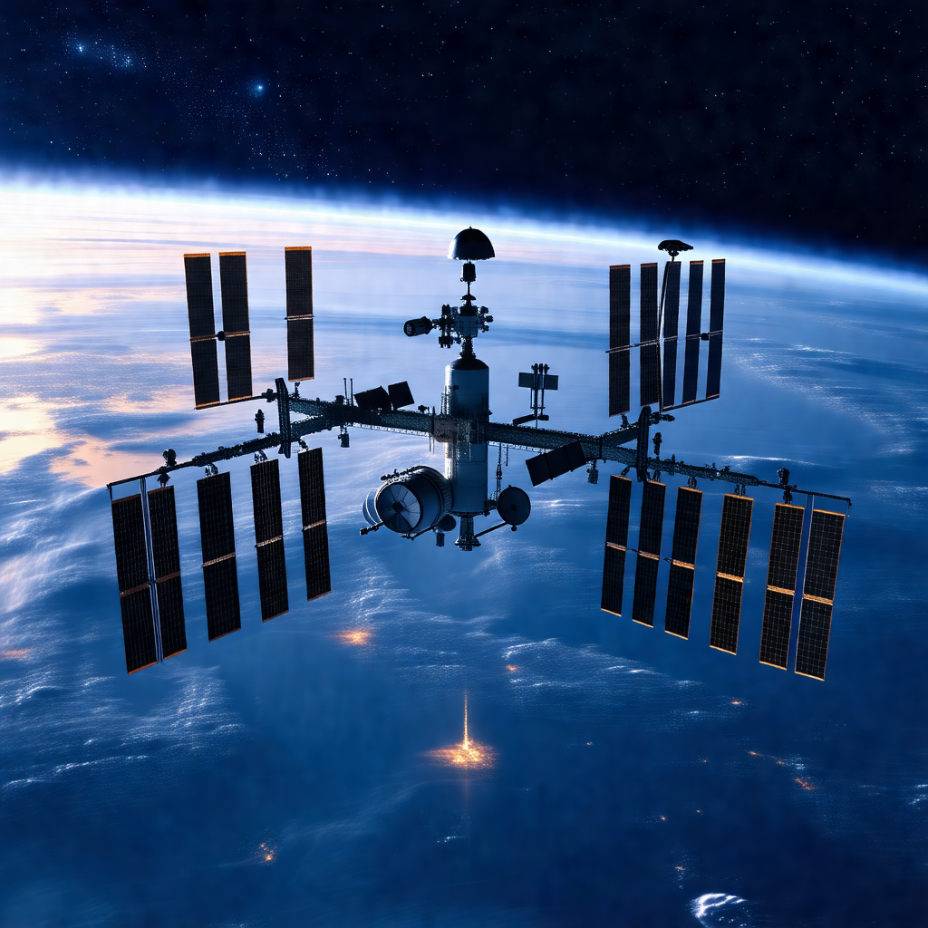 Space shuttle with a large satellite on top of it