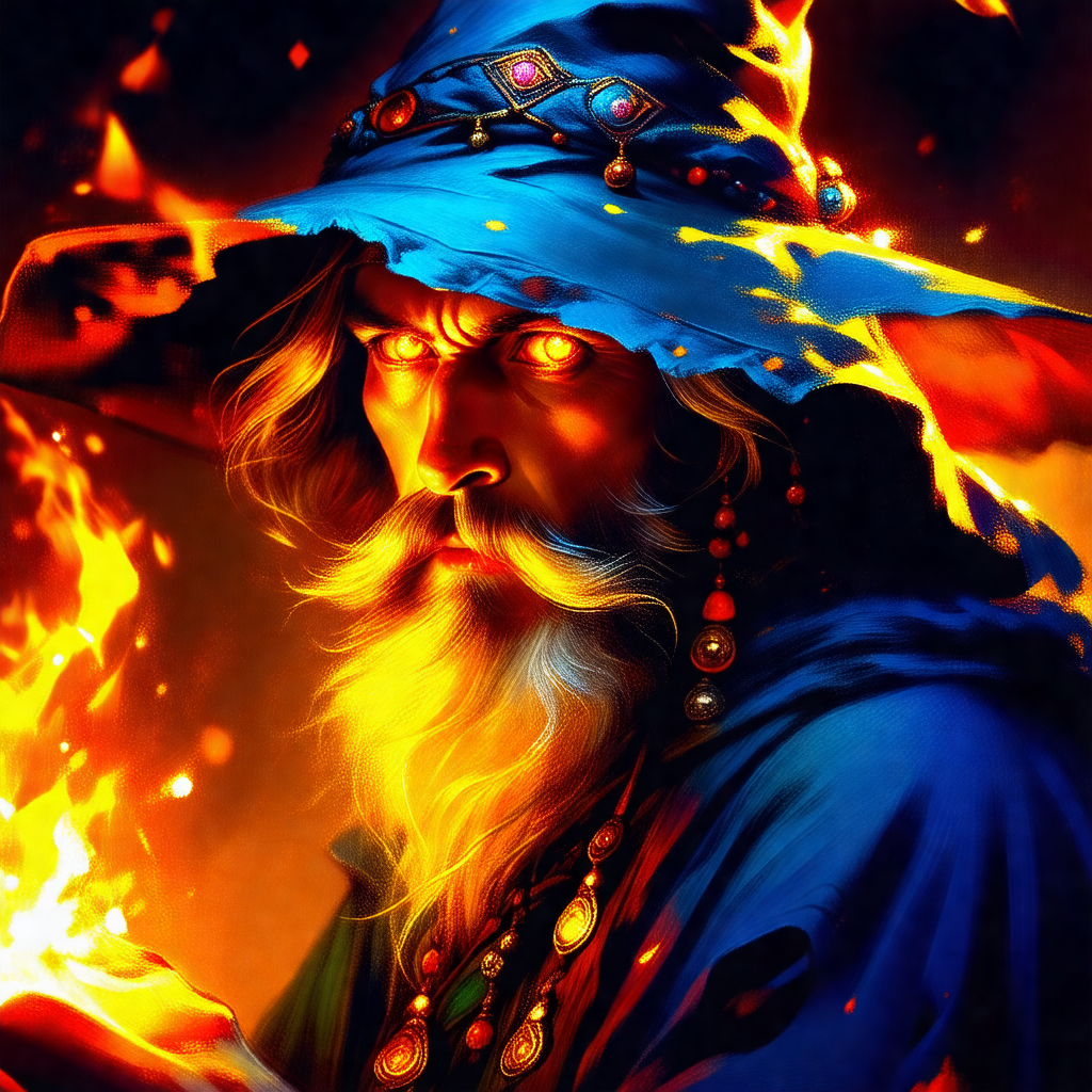Man with a long beard and a blue hat, possibly a wizard o...