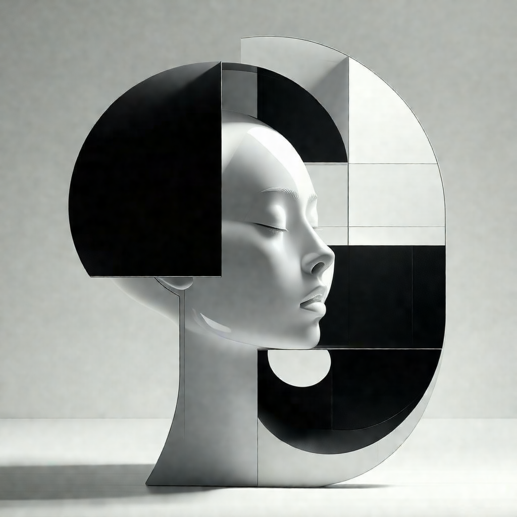 Sculpture of a woman's head, which is made of metal