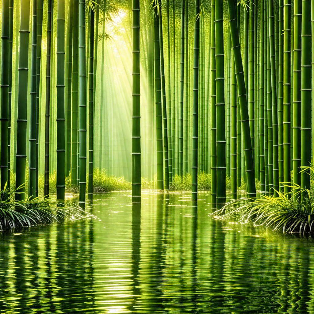 Serene scene of a river surrounded by a forest of tall, g...