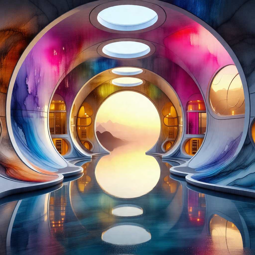 Colorful and artistic depiction of a cave with a large, r...