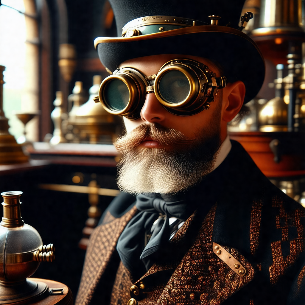 Man wearing a top hat and glasses, standing in front of a...